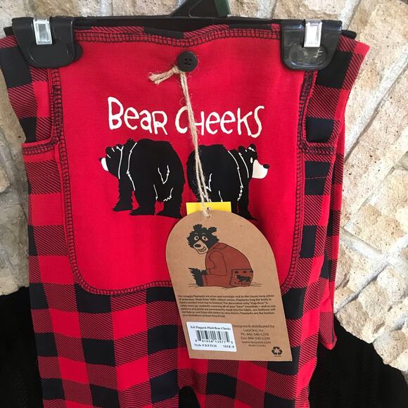 NEW Lazy One Bear Cheeks Red Black One Piece Pajamas Kid's Size 8 - Picture 2 of 3